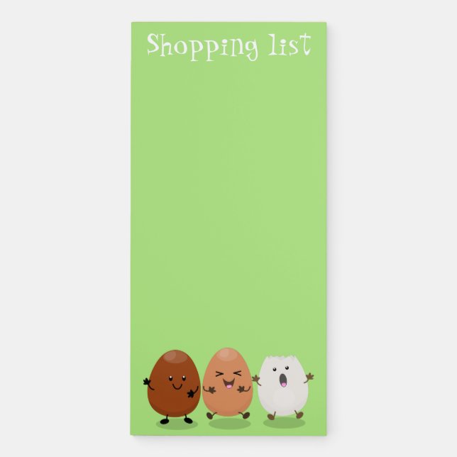 Cute kawaii eggs funny cartoon illustration magnetic notepad (Front)