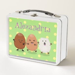 Cute kawaii eggs funny cartoon illustration metal lunch box