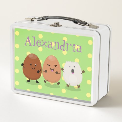 Cute kawaii eggs funny cartoon illustration metal lunch box