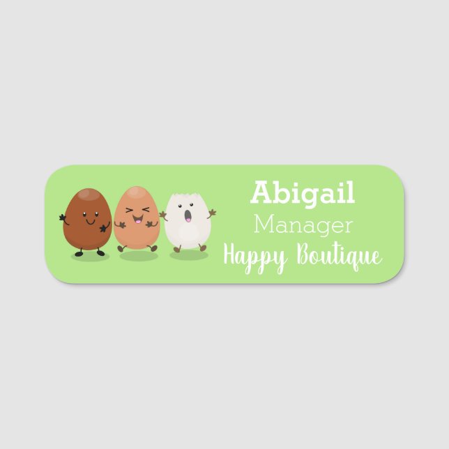 Cute kawaii eggs funny cartoon illustration  name tag (Front)