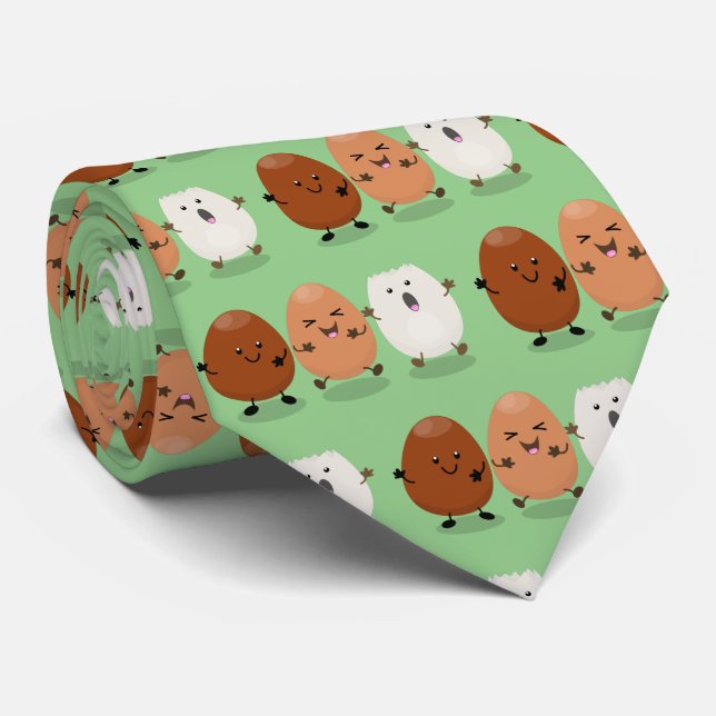 Cute kawaii eggs funny cartoon illustration neck tie (Rolled)