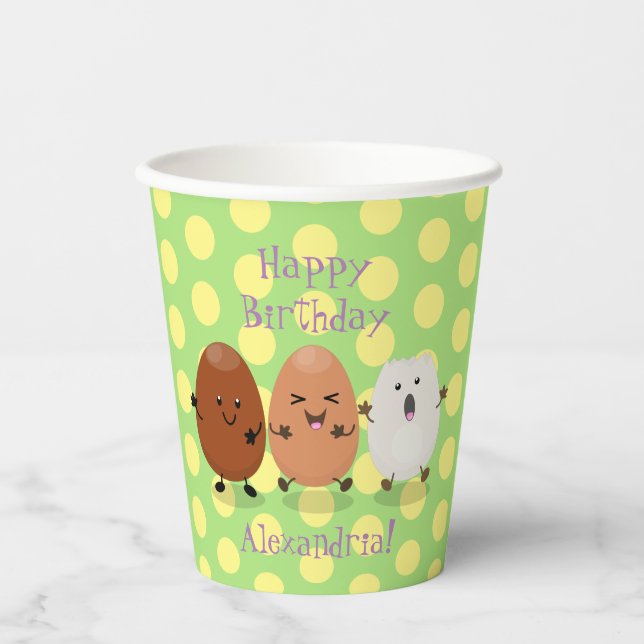 Cute kawaii eggs funny cartoon illustration paper cups (Front)