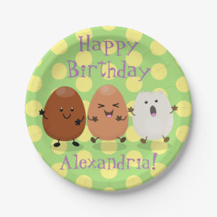 Cute kawaii eggs funny cartoon illustration paper plates