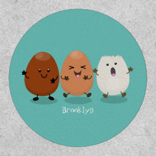 Cute kawaii eggs funny cartoon illustration patch