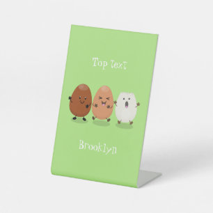 Cute kawaii eggs funny cartoon illustration pedestal sign