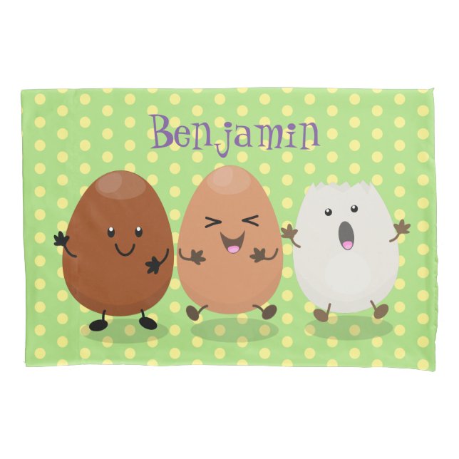 Cute kawaii eggs funny cartoon illustration pillow case (Front)