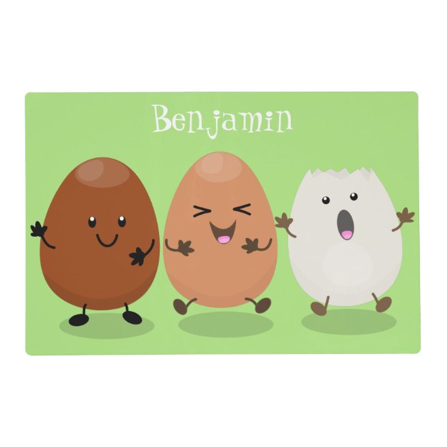 Cute kawaii eggs funny cartoon illustration placemat (Front)