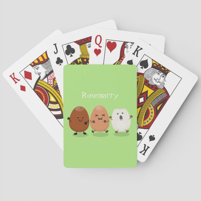 Cute kawaii eggs funny cartoon illustration poker cards (Back)