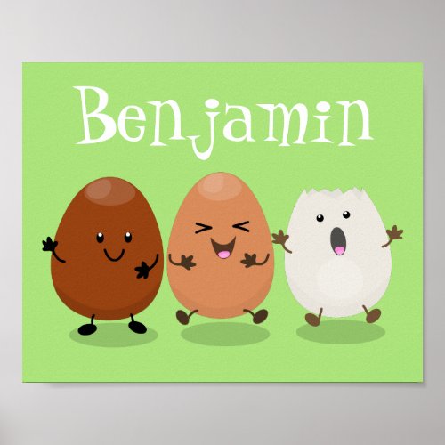 Cute kawaii eggs funny cartoon illustration poster