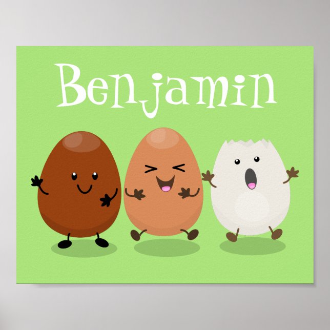 Cute kawaii eggs funny cartoon illustration poster (Front)