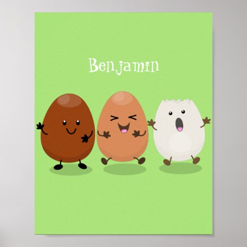 Cute kawaii eggs funny cartoon illustration poster