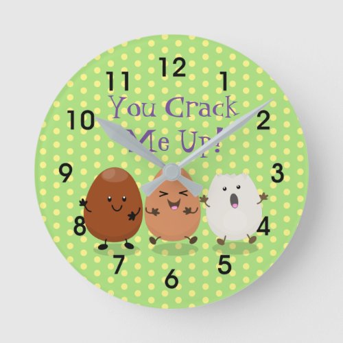 Cute kawaii eggs funny cartoon illustration round clock