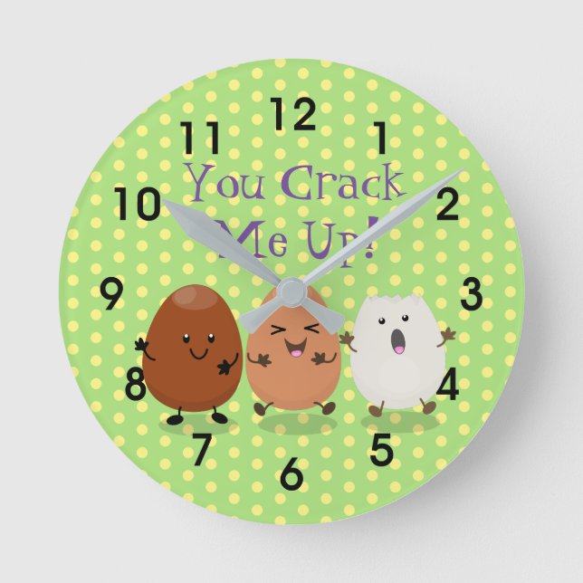 Cute kawaii eggs funny cartoon illustration round clock (Front)