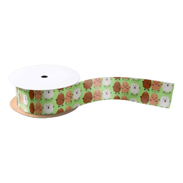 Cute kawaii eggs funny cartoon illustration satin ribbon (Spool)