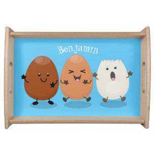 Cute kawaii eggs funny cartoon illustration serving tray