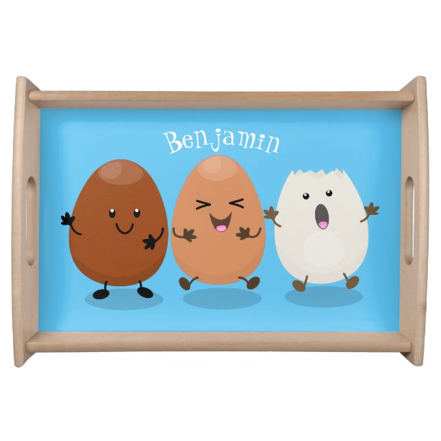 Cute kawaii eggs funny cartoon illustration serving tray (Front)