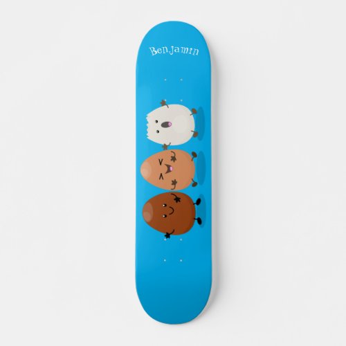 Cute kawaii eggs funny cartoon illustration skateboard