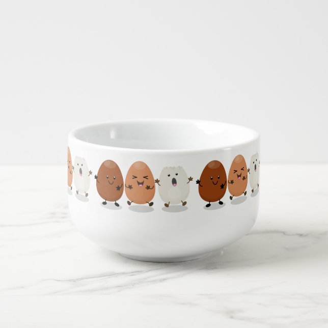 Cute kawaii eggs funny cartoon illustration soup mug (Front)