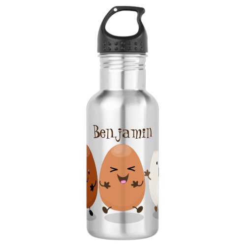 Cute kawaii eggs funny cartoon illustration stainless steel water bottle