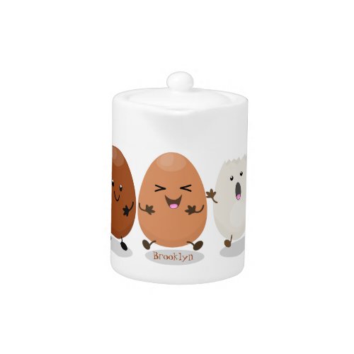 Cute kawaii eggs funny cartoon illustration teapot