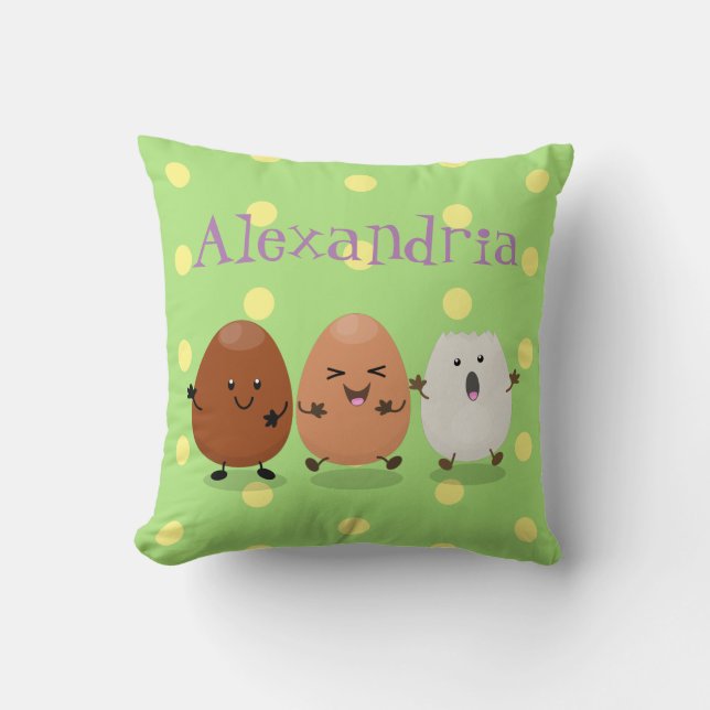 Cute kawaii eggs funny cartoon illustration throw pillow (Front)