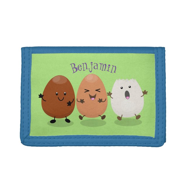 Cute kawaii eggs funny cartoon illustration trifold wallet (Front)