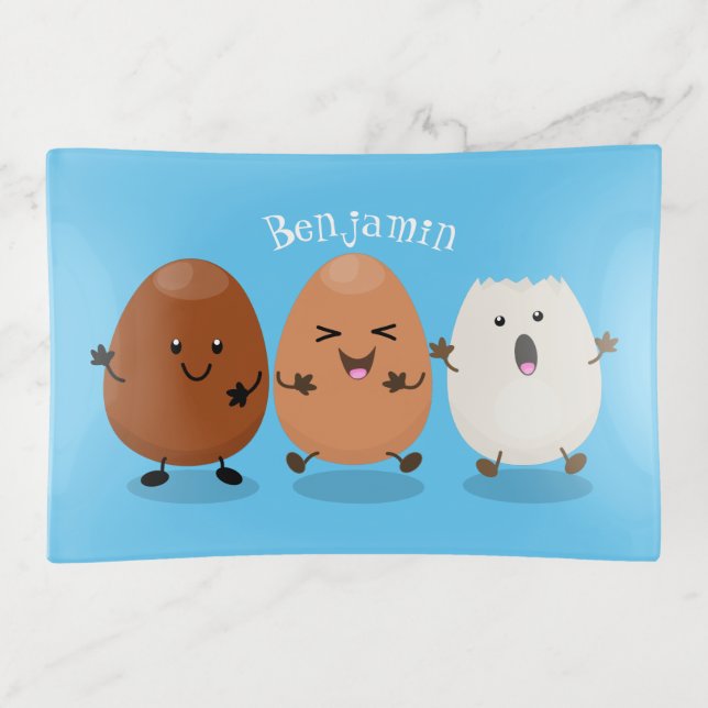 Cute kawaii eggs funny cartoon illustration trinket tray (Front)