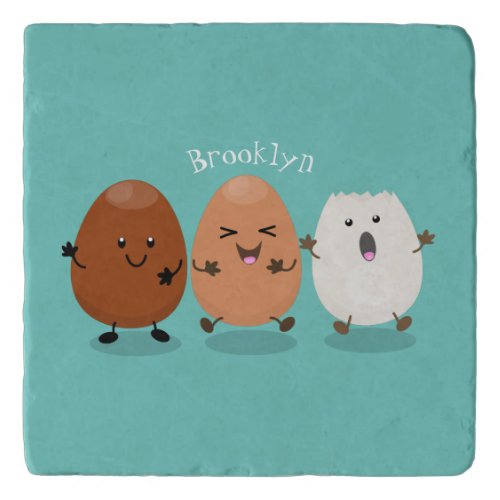 Cute kawaii eggs funny cartoon illustration trivet