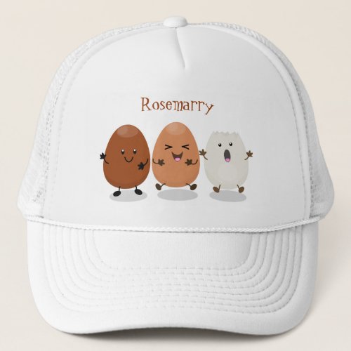 Cute kawaii eggs funny cartoon illustration trucker hat