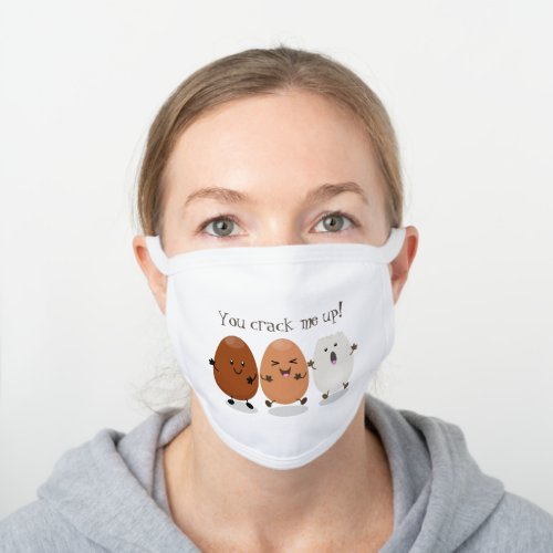 Cute kawaii eggs funny cartoon illustration white cotton face mask