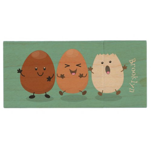 Cute kawaii eggs funny cartoon illustration wood flash drive