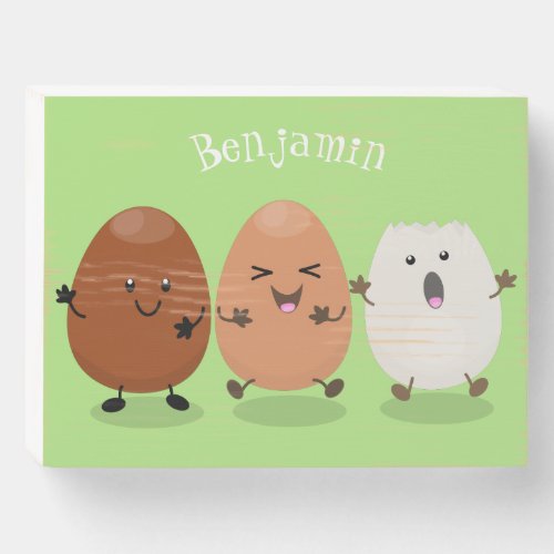 Cute kawaii eggs funny cartoon illustration wooden box sign