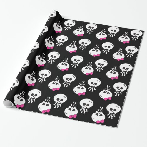 cute kawaii emo boy girl skeletons skullies wrapping paper