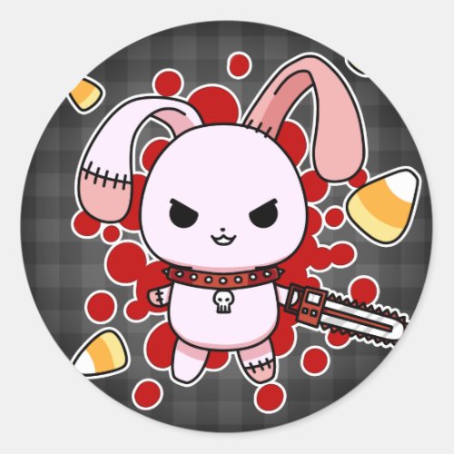 Cute Kawaii evil bunny with chainsaw Classic Round Sticker