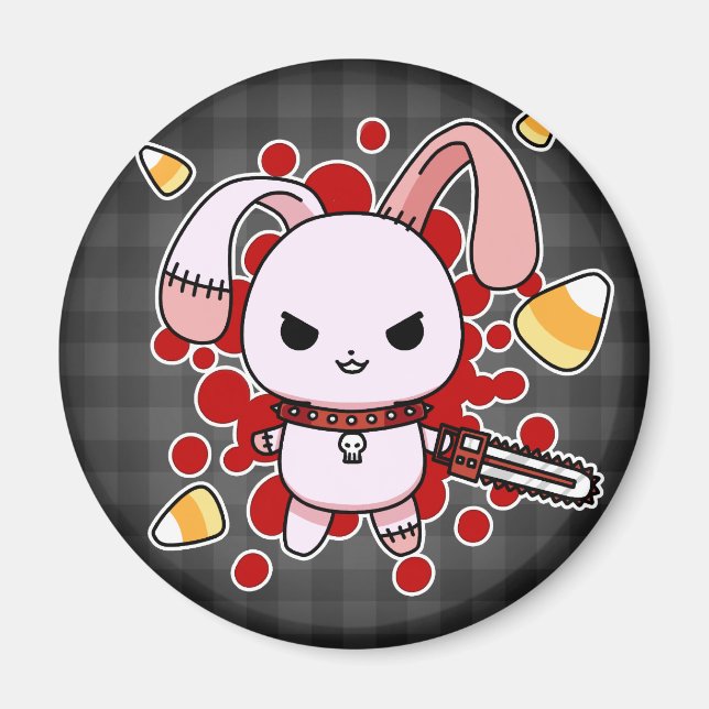 Cute Kawaii evil bunny with chainsaw Magnet (Front)