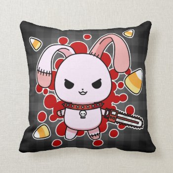 Cute Kawaii Evil Bunny With Chainsaw Throw Pillow by DiaSuuArt at Zazzle