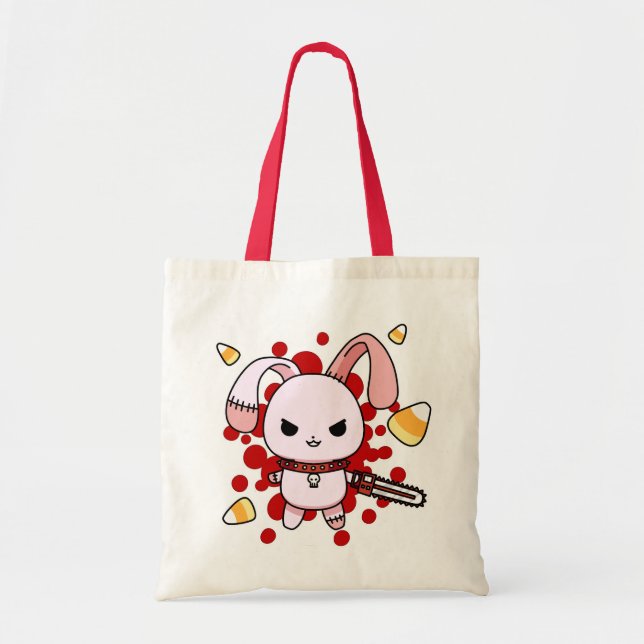 Cute Kawaii evil bunny with chainsaw Tote Bag (Front)