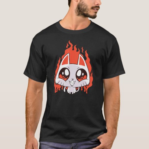 Cute Kawaii Evil Cat With Fire Funny Bad Kitten T_Shirt