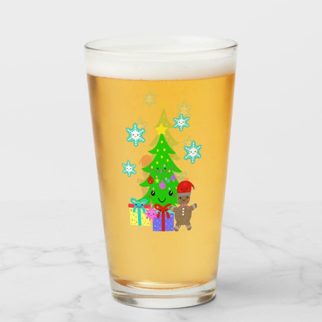 Cute Kawaii Face Christmas Tree Scene, ZSG Glass (Front Filled)