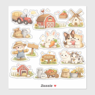 Cute Kawaii Farm Animals Red Barn Windmill Tractor Sticker