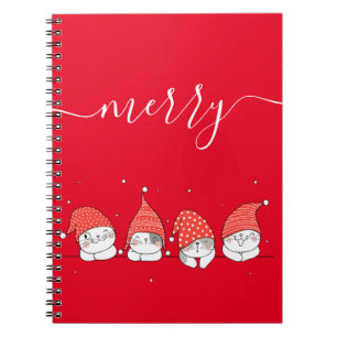 Cute Kawaii Festive Cats On Red Background Custom Notebook
