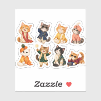 Cute Kawaii Festive Indian Cat Chibi Sticker Pack