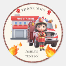 Cute Kawaii Firefighter Girl and Fire Truck