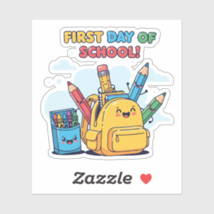 Cute Kawaii First Day of School! Cartoon Backpack Sticker
