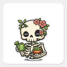 Cute Kawaii Floral Skeleton Gardener Sticker
