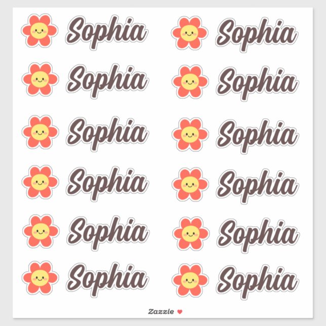Cute Kawaii Flower Personalized Name Sticker (Sheet)
