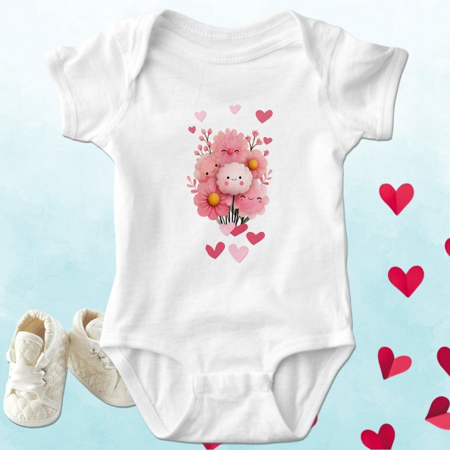 Cute Kawaii Flower With Hearts Baby Bodysuit (Creator Uploaded)