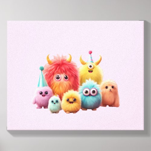 Cute Kawaii Fluffy Monster Friends Wall Art | Colo Canvas Photo Tile