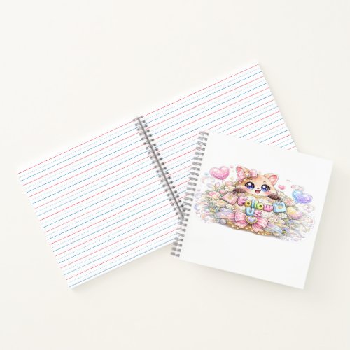 Cute Kawaii Follow Us Cat Pastel Pink Social Media Notebook
