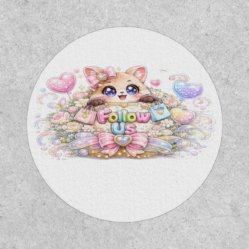 Cute Kawaii Follow Us Cat Pastel Pink Social Media Patch